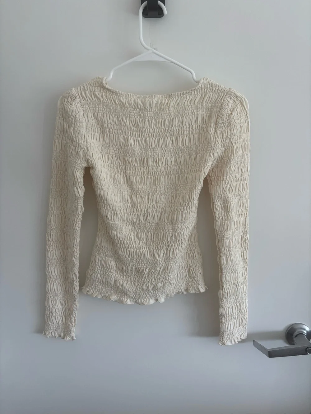 NWT Frame Denim Cream Smocked Knit Top Long-Sleeve Top